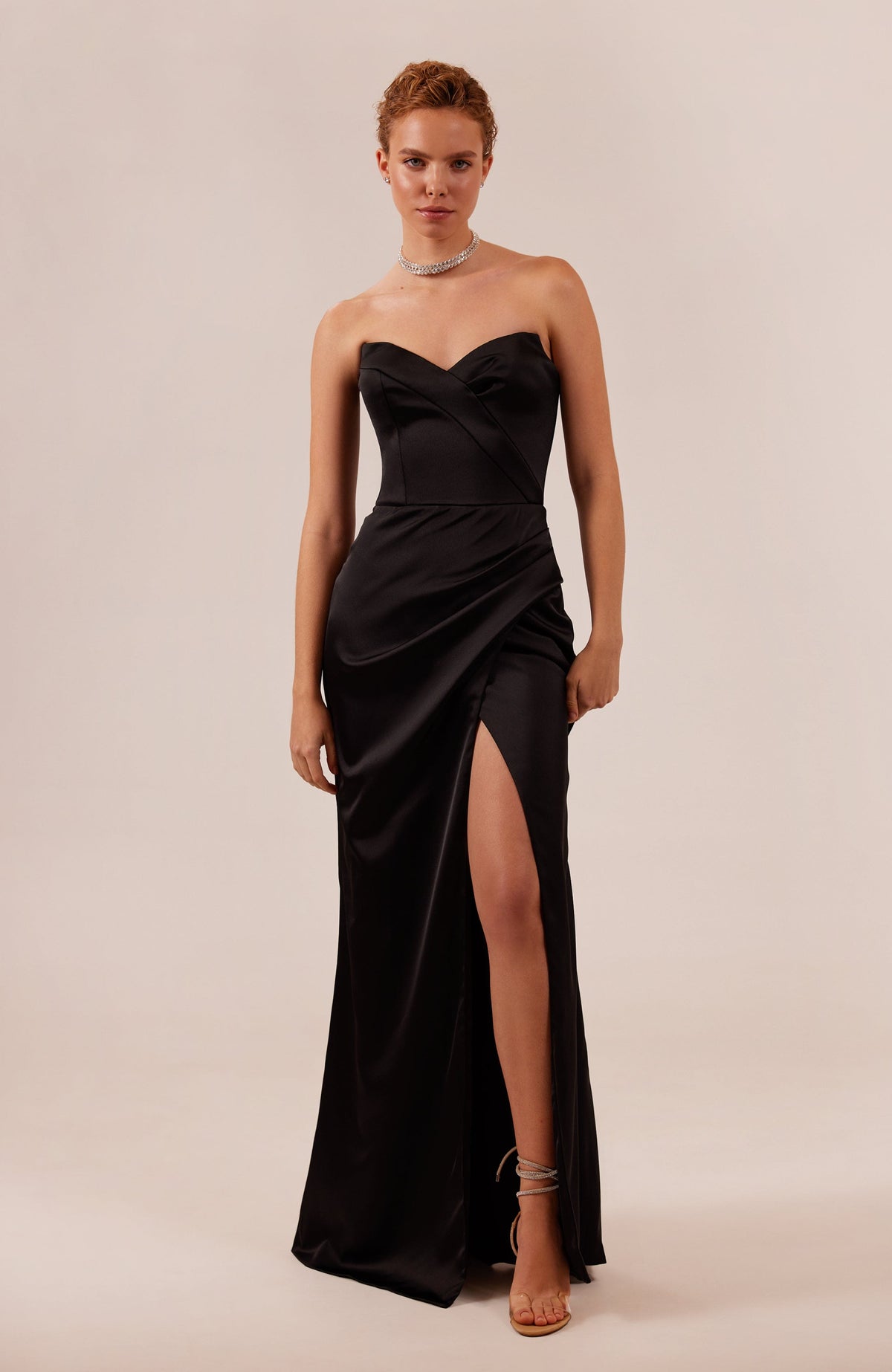 Black Atlas Strapless Sweetheart Mermaid Gown
