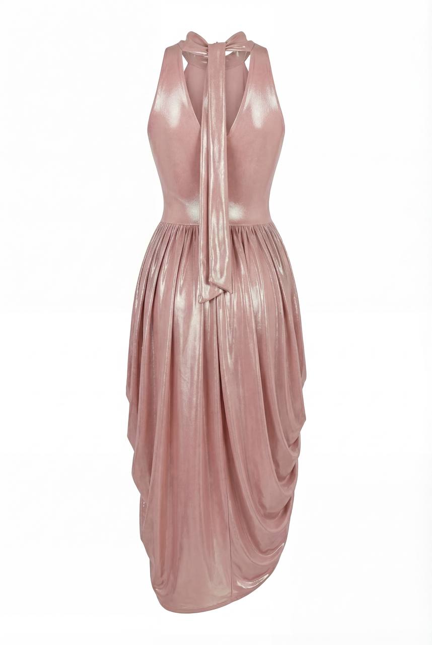 Rose Gold Velvet Halter Midi Dress