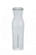 Light Blue Bead Embroidery Lace Corset Midi Dress