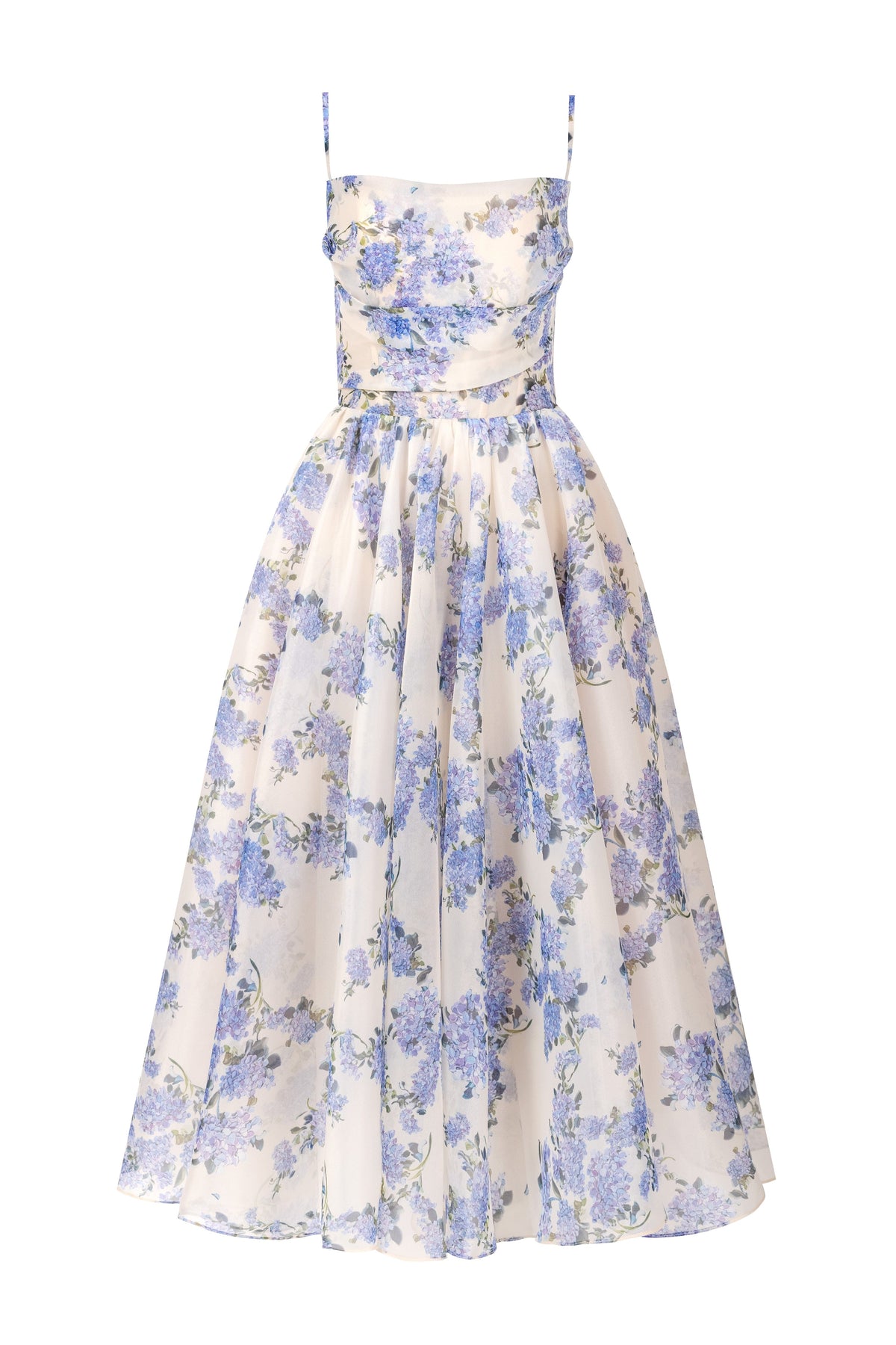 Hydrangea Organza Spaghetti-Strap Midi Dress