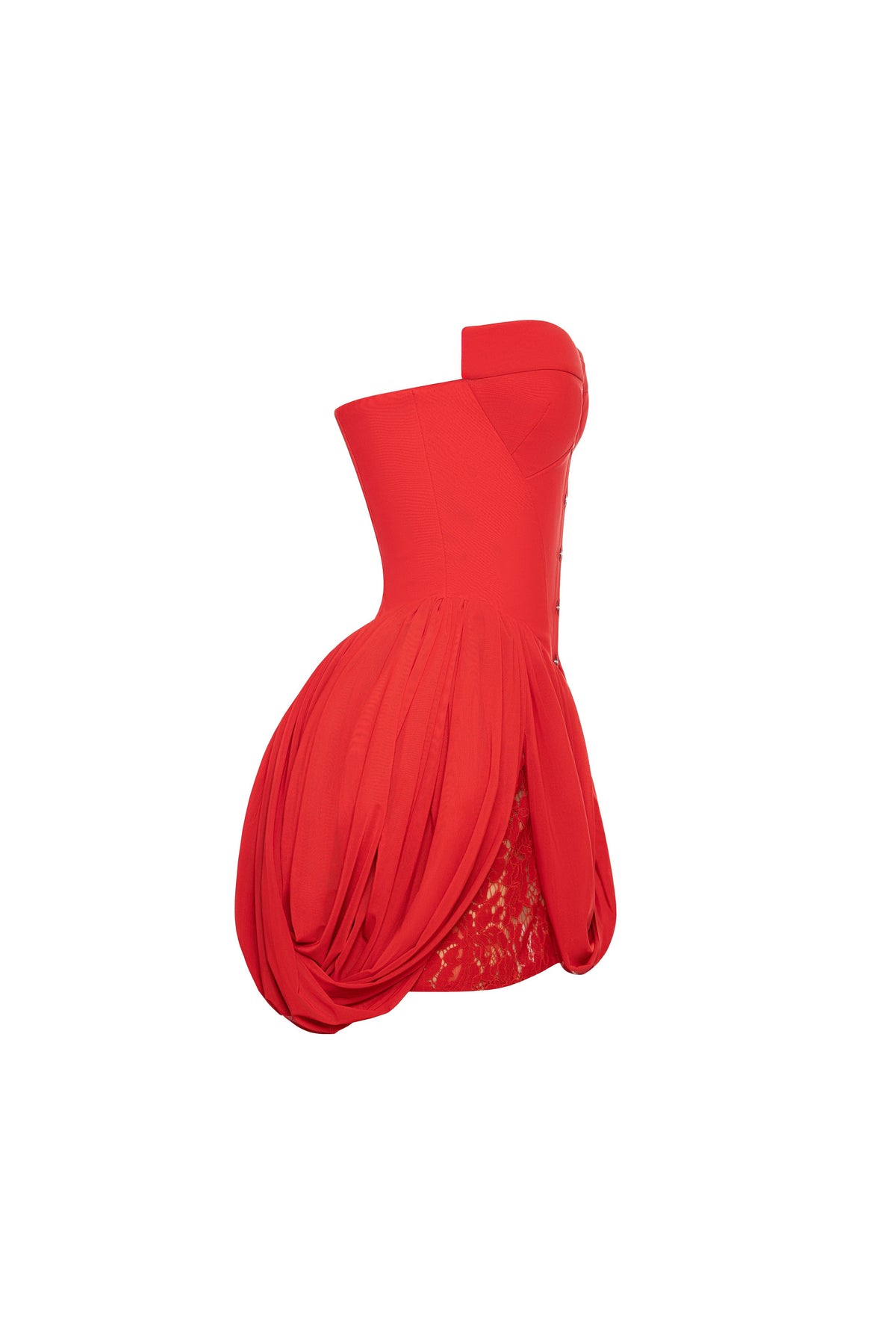Red Off-Shoulder Drape Sculpt Mini Dress