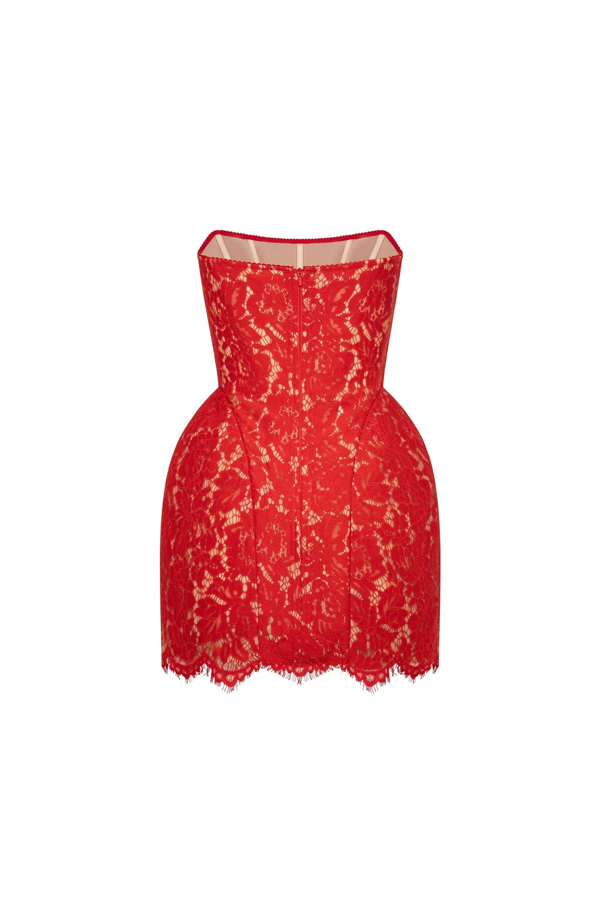 Red Nude Sheer Sleeveless Corset Mini Dress