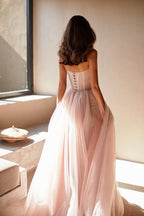 Misty Rose Tulle Maxi Dress with a Corset Bustier - Milla