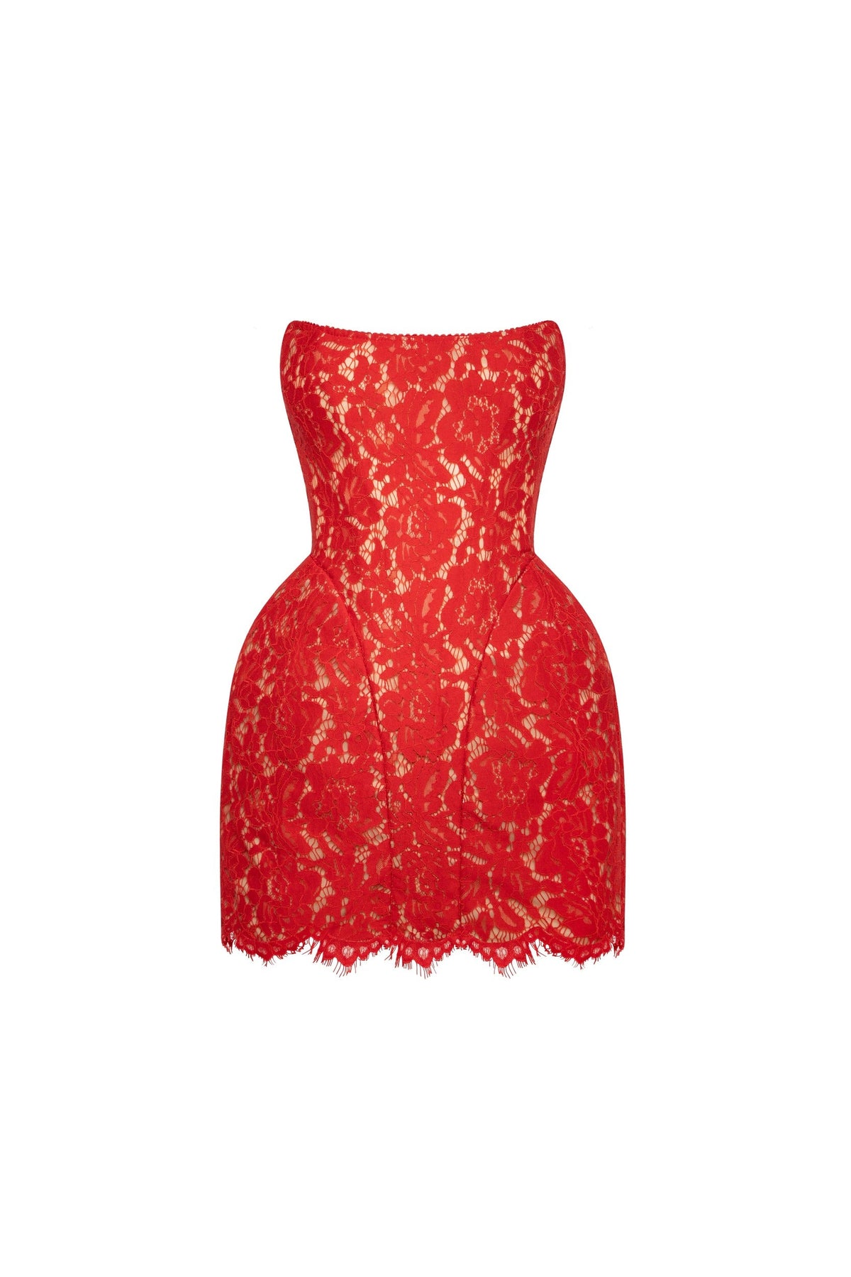 Red Nude Sheer Sleeveless Corset Mini Dress