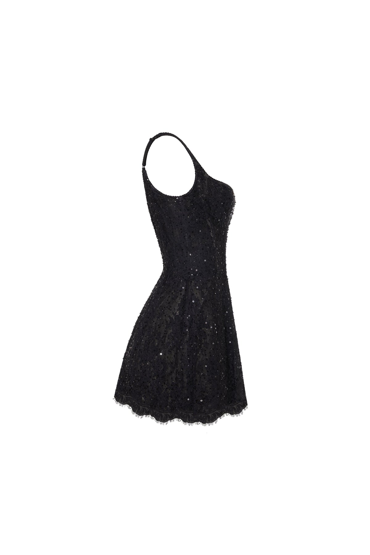 Straight Neck Back-Zip Lace Black Party Dress