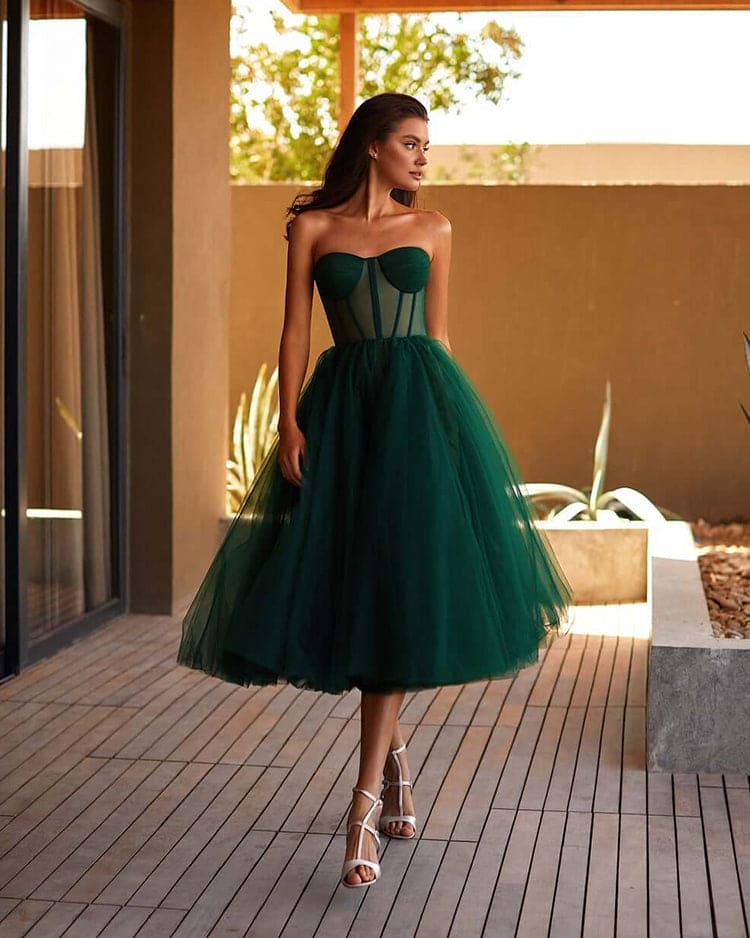 Sweetheart-Neck Tie-Strap Retro-Green Party Dress