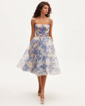 Hydrangea Organza Spaghetti-Strap Midi Dress