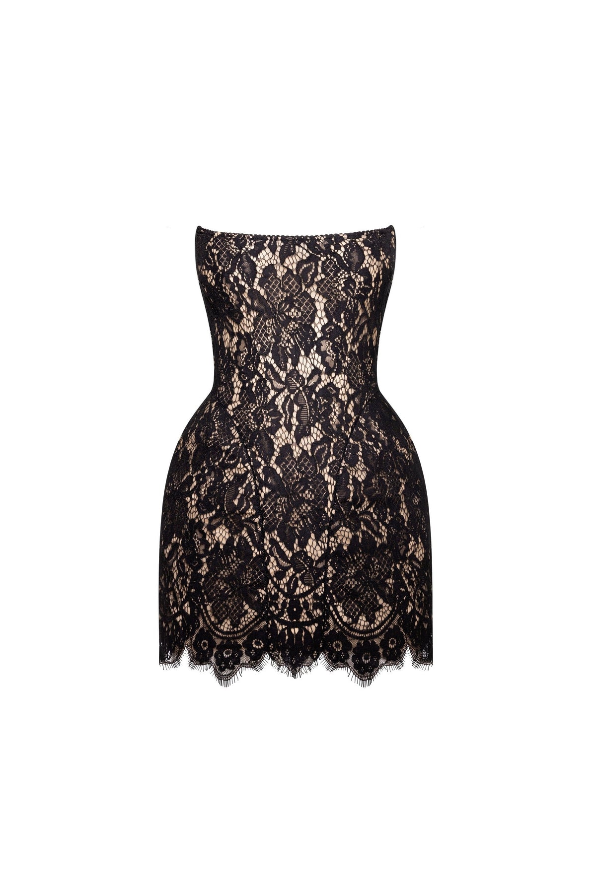Black Sheer Nude Strapless Corset Mini Dress