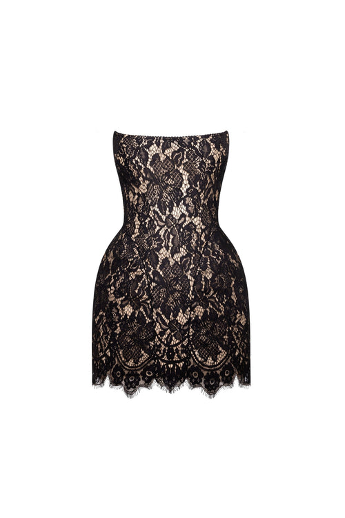 Black Sheer Nude Strapless Corset Mini Dress