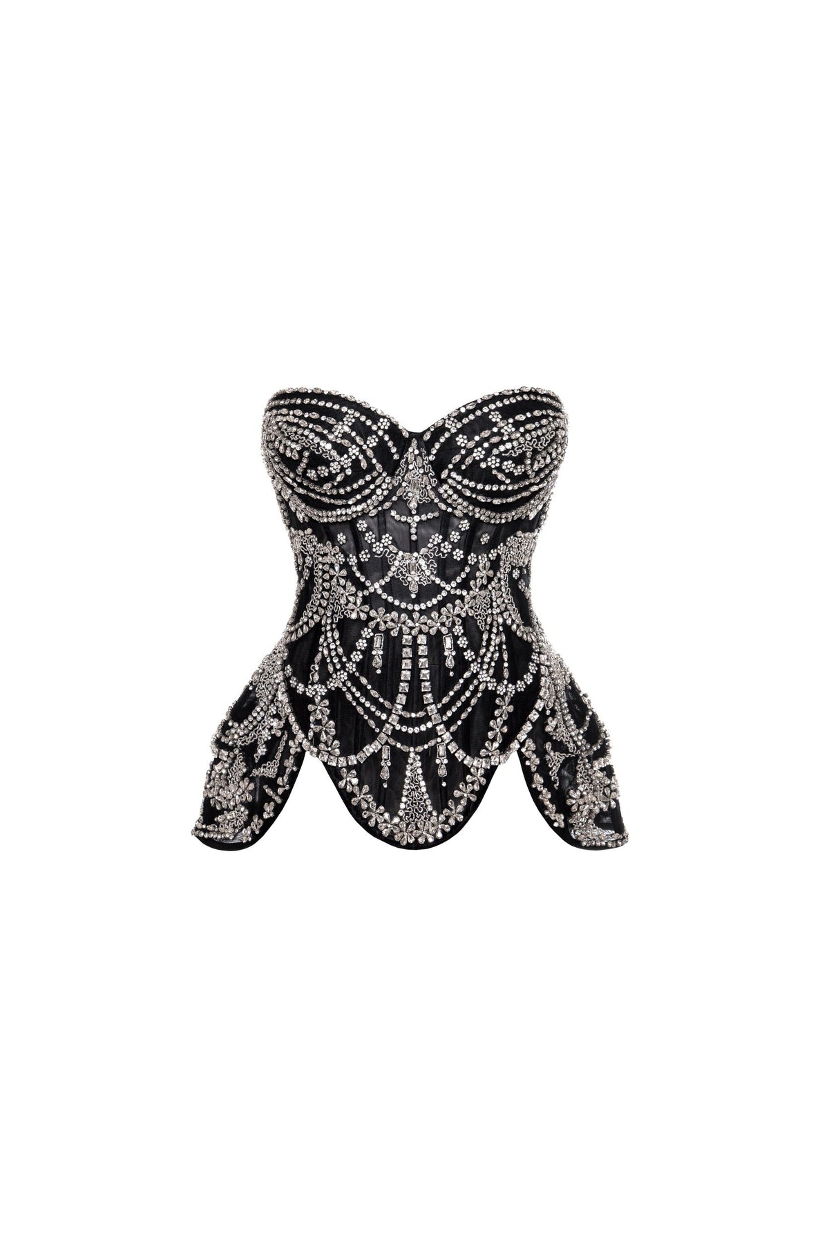 Black Mesh Gem Embroidery Sculpt Corset