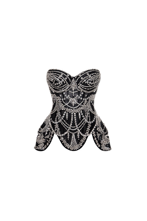 Black Mesh Gem Embroidery Sculpt Corset