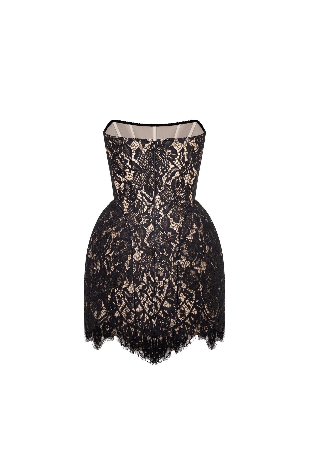 Black Sheer Nude Strapless Corset Mini Dress