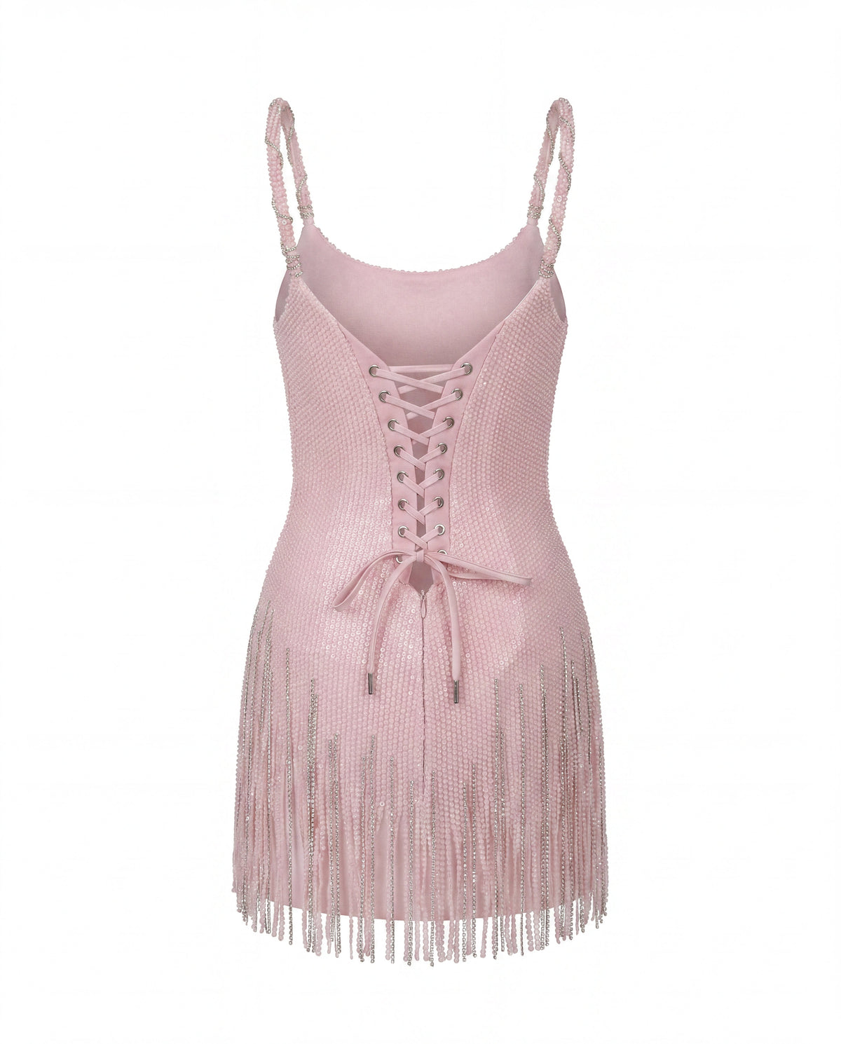Soft Pink Crystal Fringe Corset Mini Dress