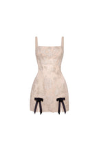 Nude Silver Embroidery Velvet Bow Mini Dress