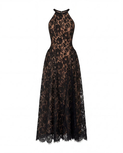 Airy Off-Shoulder Fitted Lace Maxi Dress