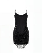 Black Lace Fitted Statement Mini Dress