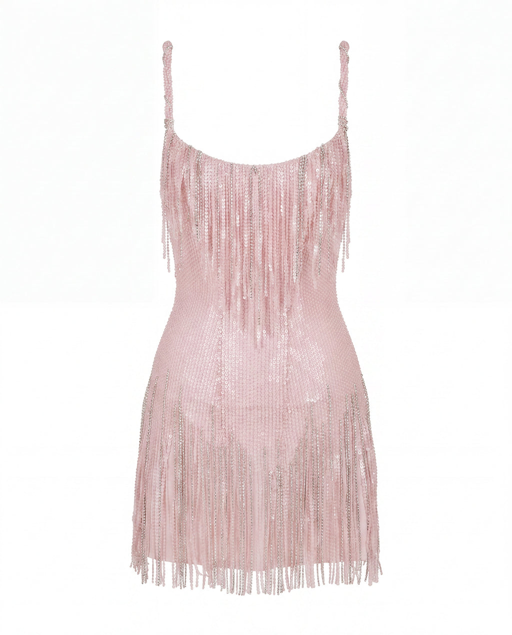 Soft Pink Crystal Fringe Corset Mini Dress