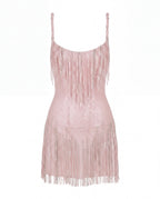 Soft Pink Crystal Fringe Corset Mini Dress