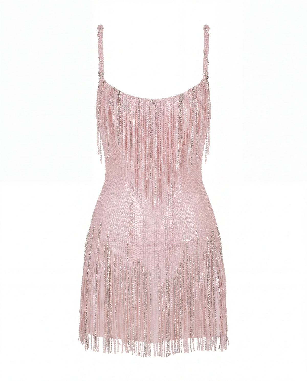 Soft Pink Crystal Fringe Corset Mini Dress