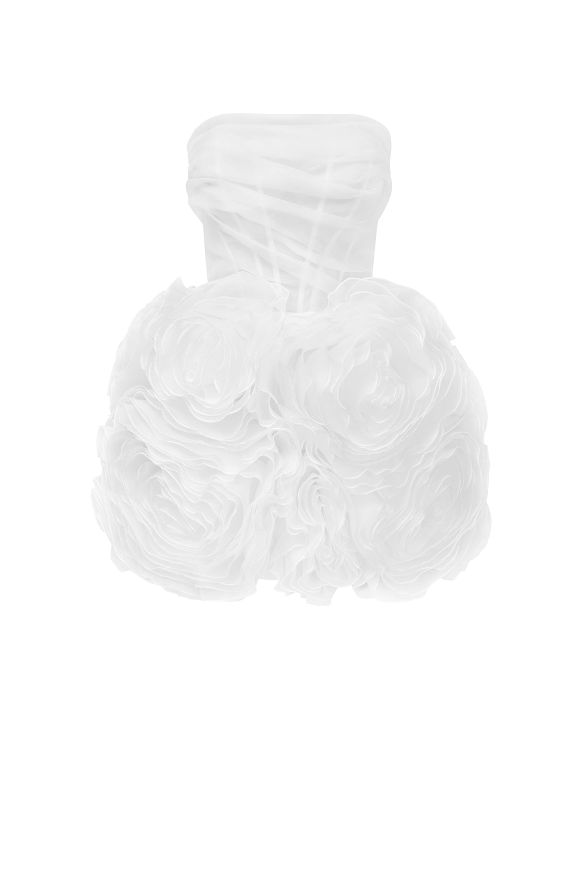 White-Organza Oversized-Rose A-Line Mini Dress