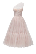Misty Rose One-Shoulder Cocktail Tulle Dress - Milla