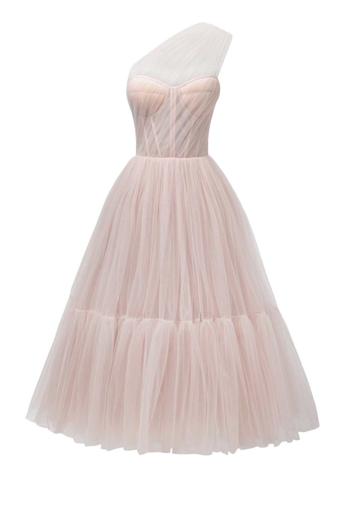 Misty Rose One-Shoulder Cocktail Tulle Dress - Milla