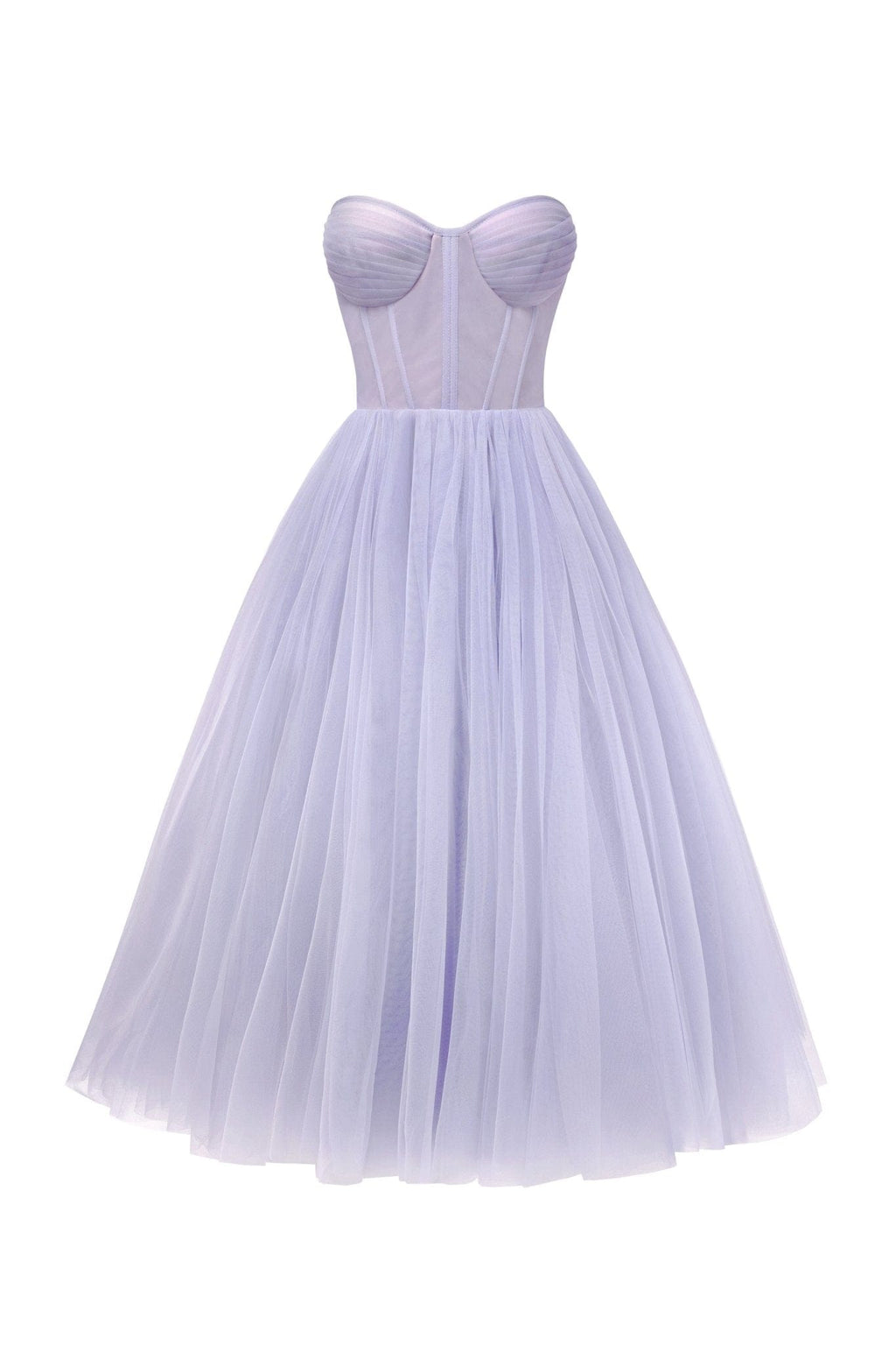 Lavender Strapless Puffy Midi Tulle Dress - Milla