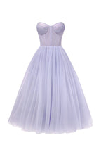 Lavender Strapless Puffy Midi Tulle Dress - Milla