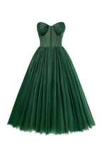 Emerald Green Strapless Puffy Midi Tulle Dress - Milla