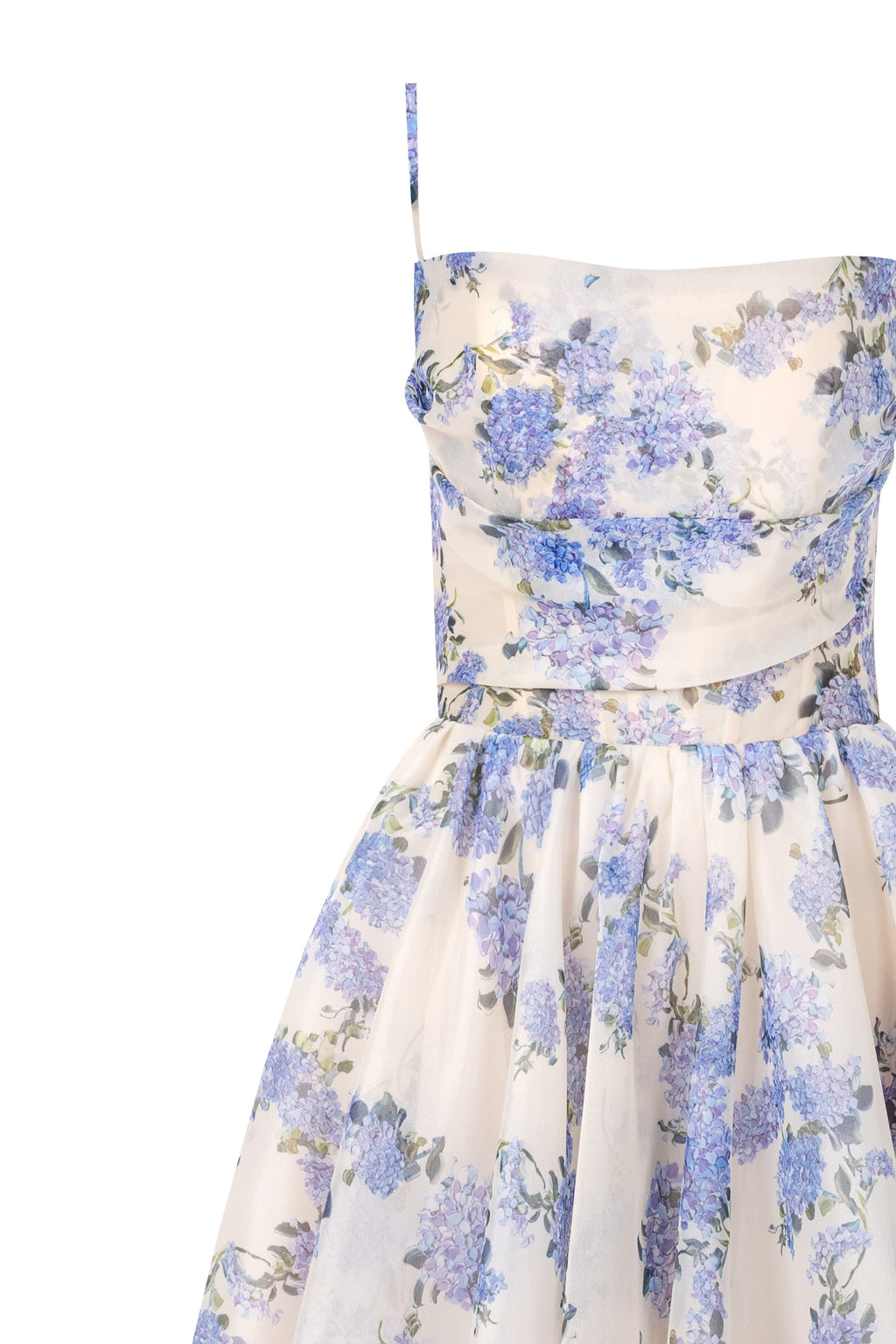 Hydrangea Organza Spaghetti-Strap Midi Dress