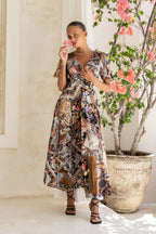 Black Abstract V-Neck Midi Dress