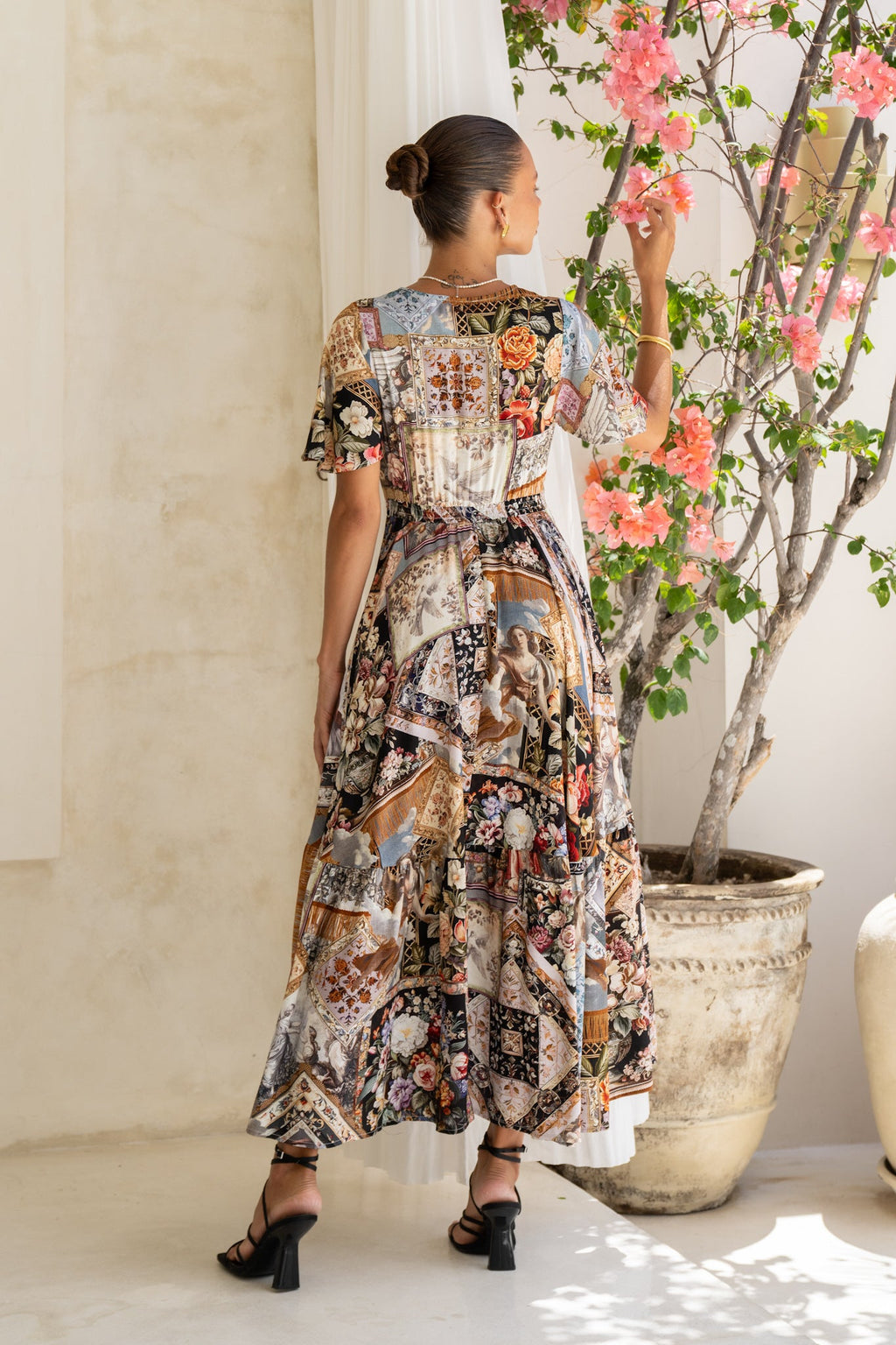 Black Abstract V-Neck Midi Dress