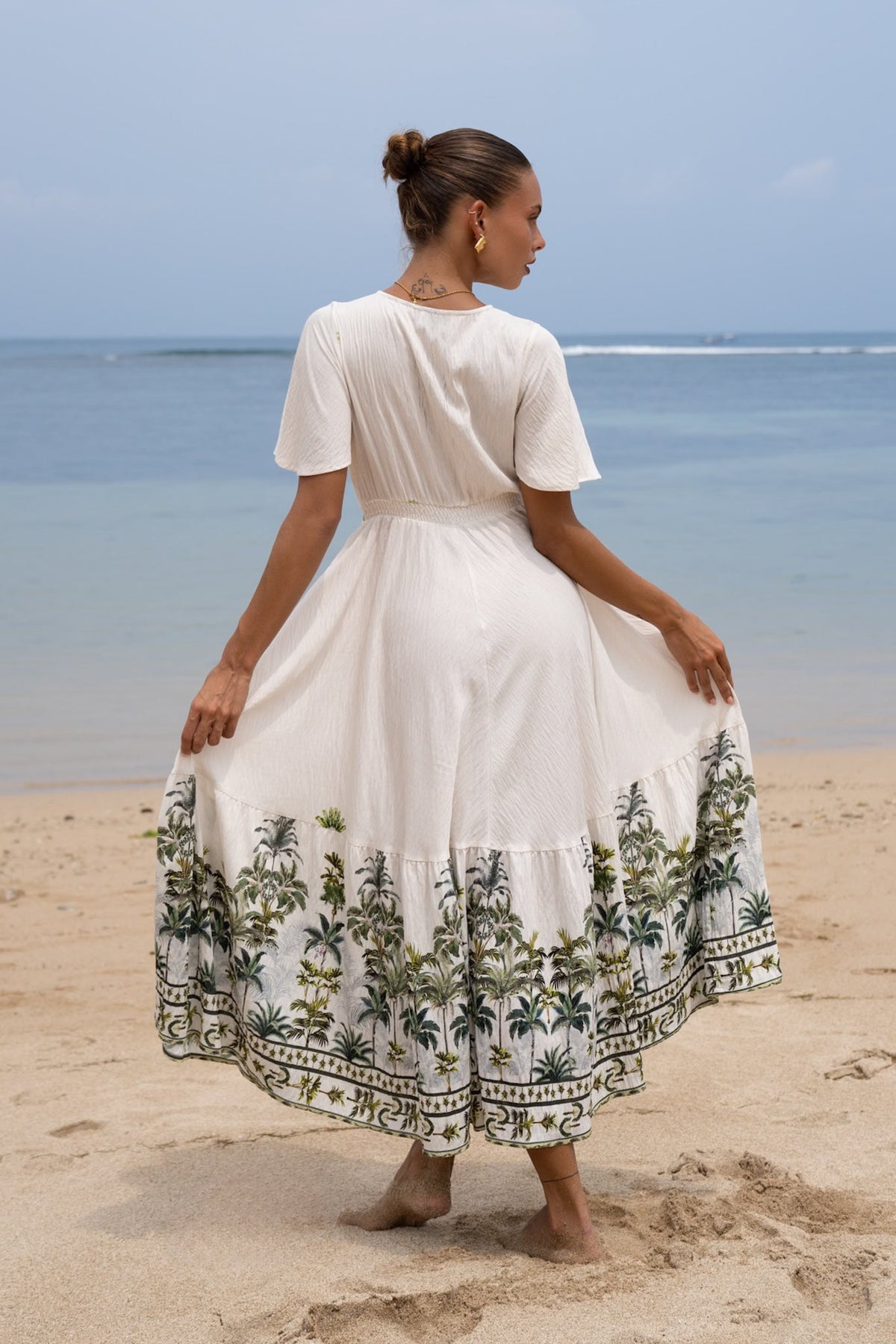 Green Tropical V-Neck Midi Dress
