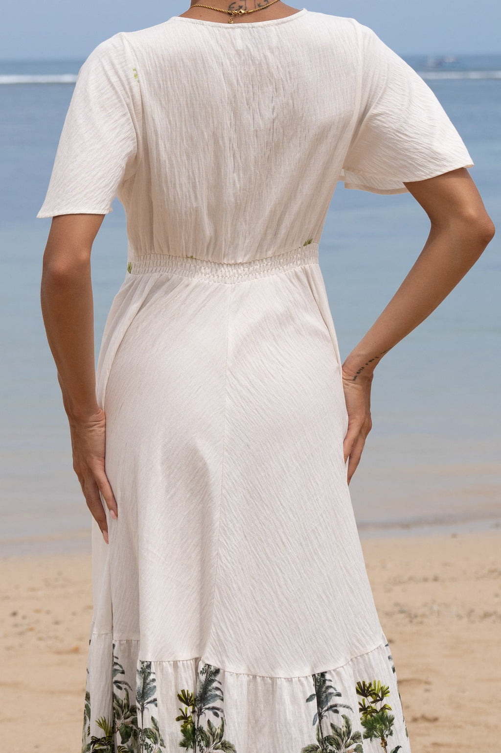 Green Tropical V-Neck Midi Dress