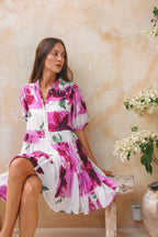Pink Floral Puff Sleeve Mini Dress