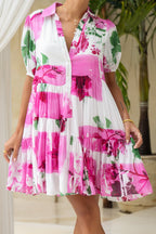 Pink Floral Puff Sleeve Mini Dress