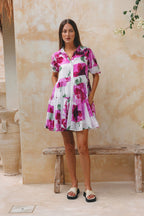 Pink Floral Puff Sleeve Mini Dress
