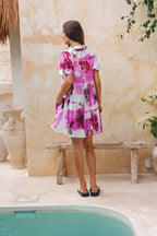 Pink Floral Puff Sleeve Mini Dress