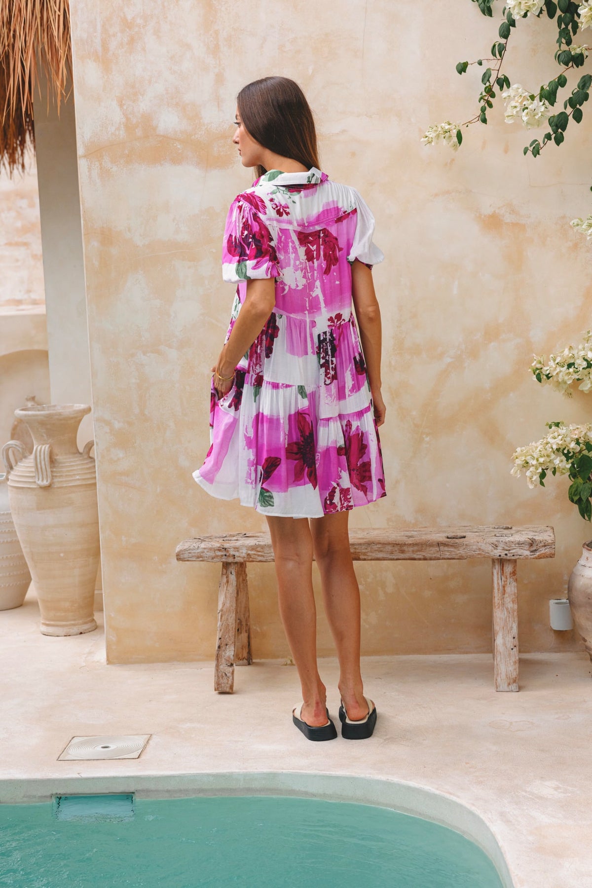 Pink Floral Puff Sleeve Mini Dress