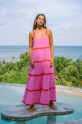 Pink Red  Tiered Maxi Dress