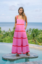 Pink Red  Tiered Maxi Dress