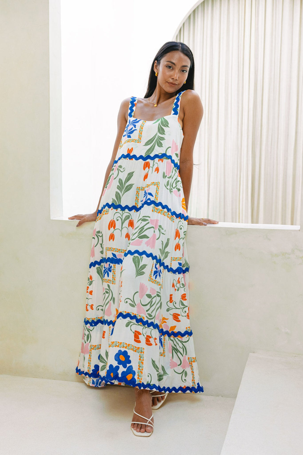 Multicolour Floral  Tiered Maxi Dress