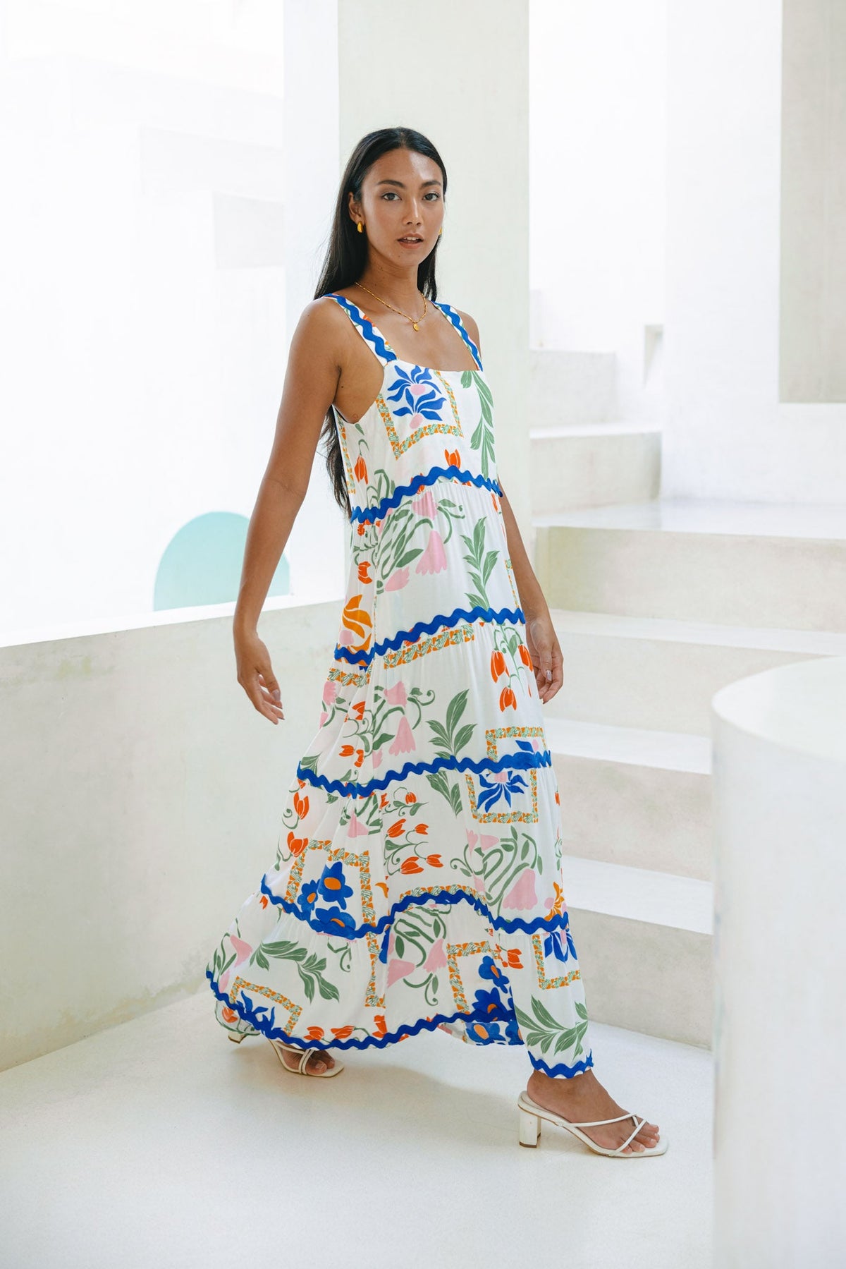 Multicolour Floral  Tiered Maxi Dress