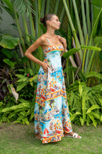 Blue Abstract Flared Maxi Dress