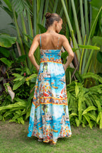 Blue Abstract Flared Maxi Dress