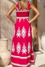 Hot Pink Abstract Square Neck Maxi Dress