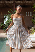 Brown Stripe Strapless Midi Dress