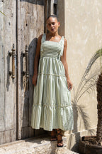 Green Stripe Tiered Maxi Dress