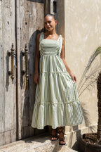 Green Stripe Tiered Maxi Dress