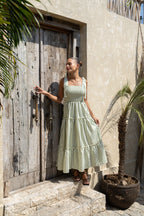 Green Stripe Tiered Maxi Dress